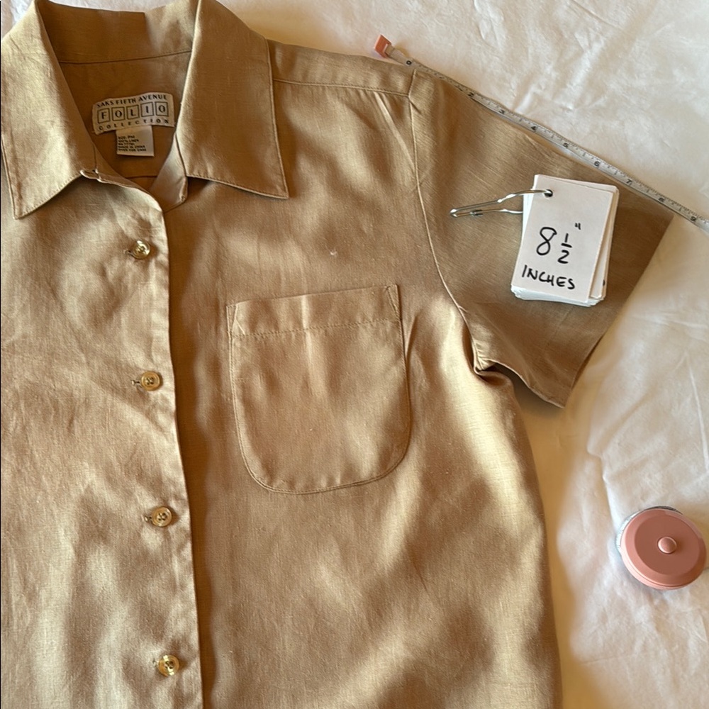Saks Fifth Avenue FOLIO Collection Linen Blouse - Petite M - Picture 11 of 12